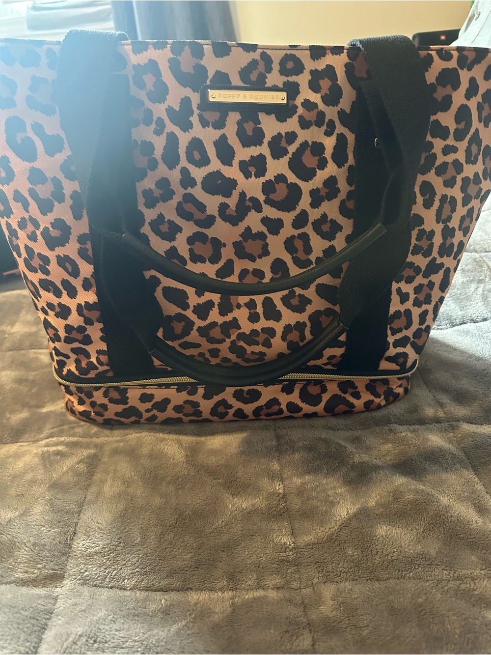 Poppy & Peonies Leopard Print Tote Bag - Brown/Black (New)